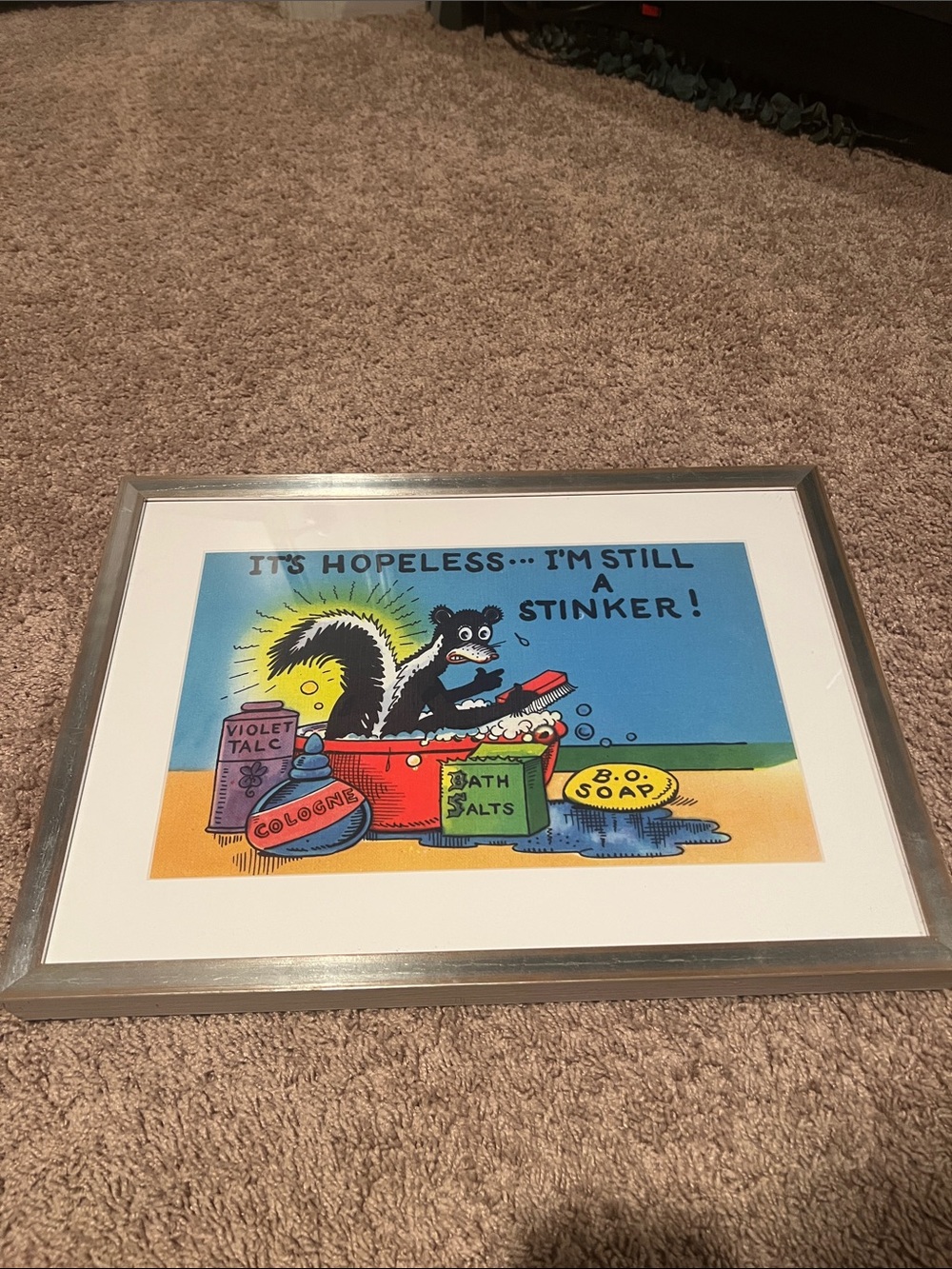 Framed Cartoon Skunk Wall Art - Blue Background